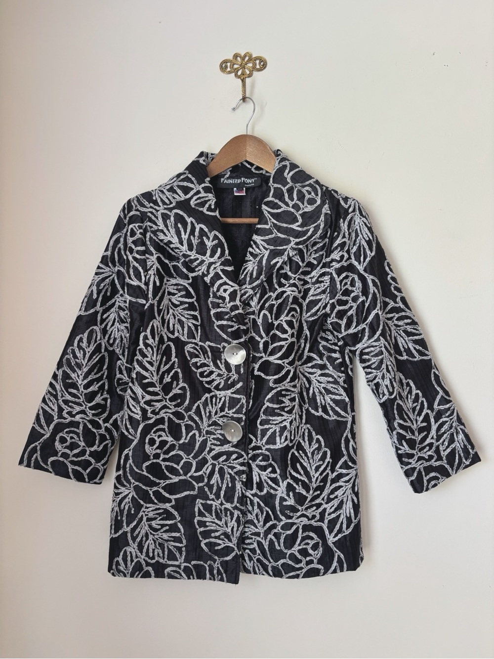 Painted Pony Black Botanical Embroidered Jacket XS